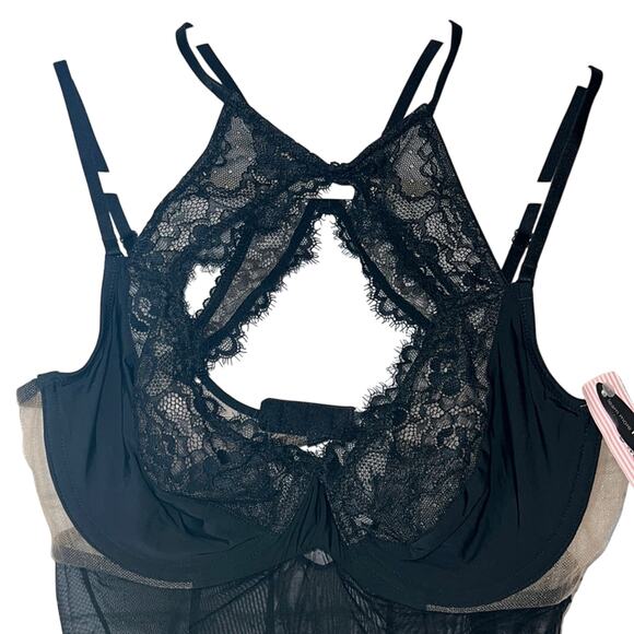 Cassandra Intimates Black & Taupe “Ashley” Lingerie Bodysuit, Size S, NWT! - Picture 2 of 7